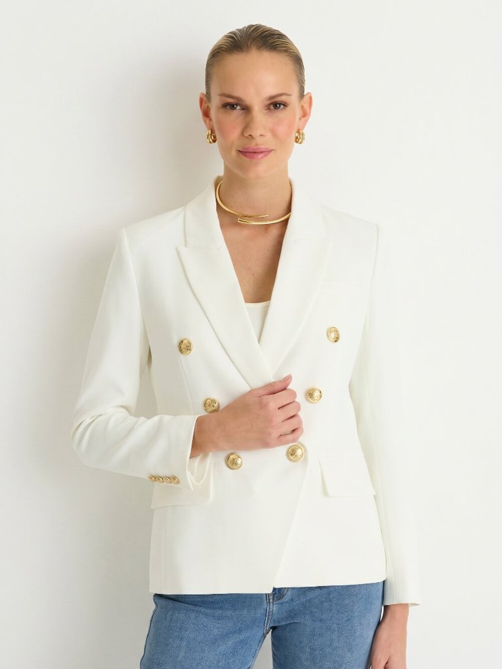 THE NOLI SHOP Sasha Double Breasted Blazer White, Size M